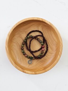 One Step at a Time Bracelet Set | Unakite Bead Silver ship's wheel charm